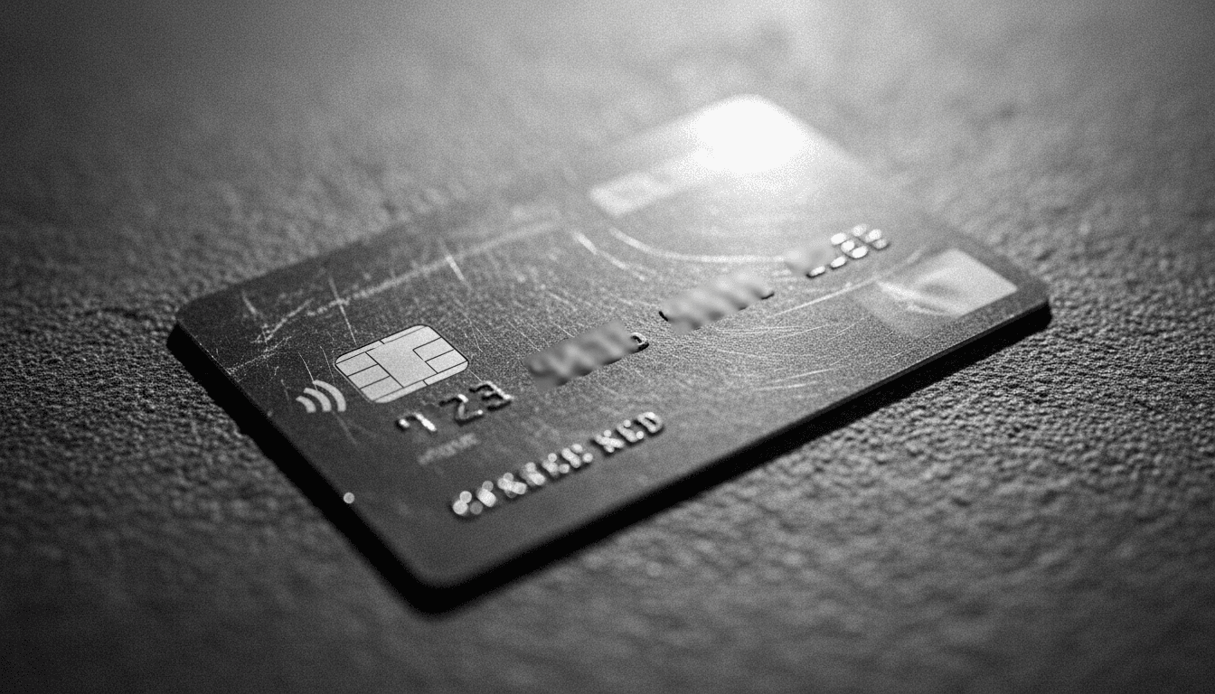 close-up of a simple credit card on a dark surface